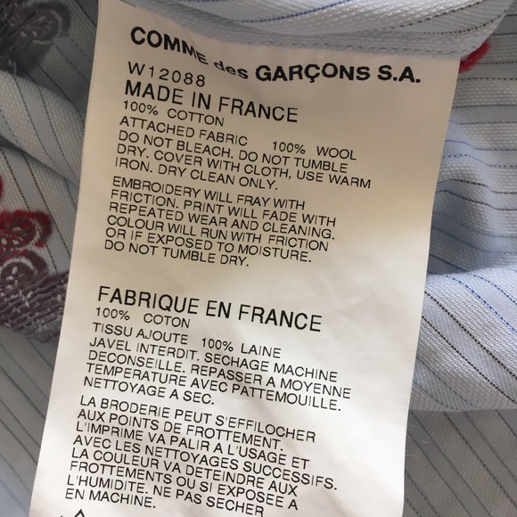 Comme Des Garcons Embroidered Cotton Shirt M - Picture 5 of 6